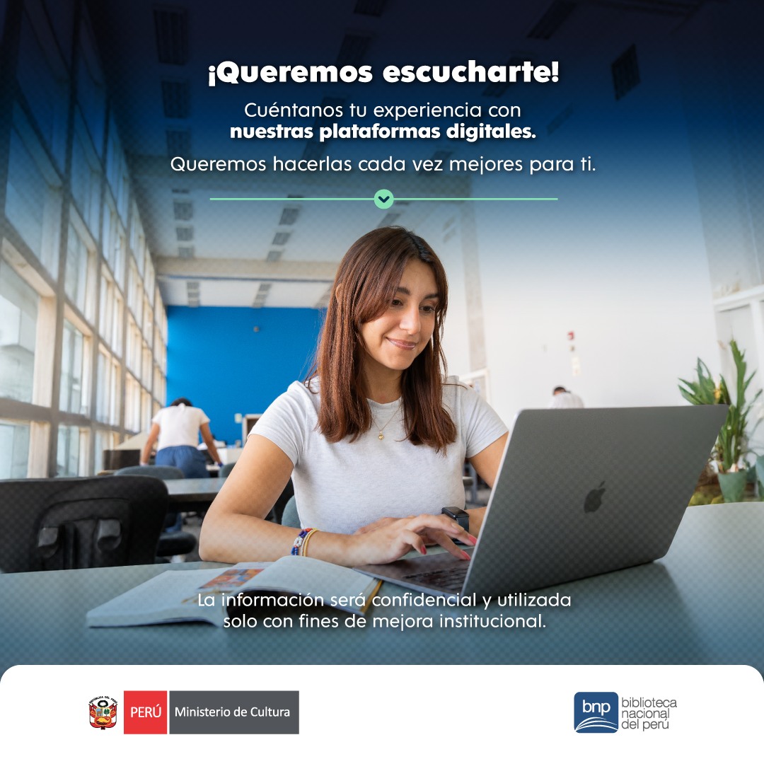 cibertecaria's tweet image. Queremos conocer tu opinión, participa en la:
🔗Encuesta sobre plataformas digitales de la @BibliotecaPeru  :  forms.office.com/r/z1XmkHvALa
👉Tus respuestas son confidenciales y serán utilizadas únicamente para la mejora institucional.
¡Gracias!
📋✅👨‍💻👩🏻‍💻
#BibliotecaPerú
#ServiciosBNP