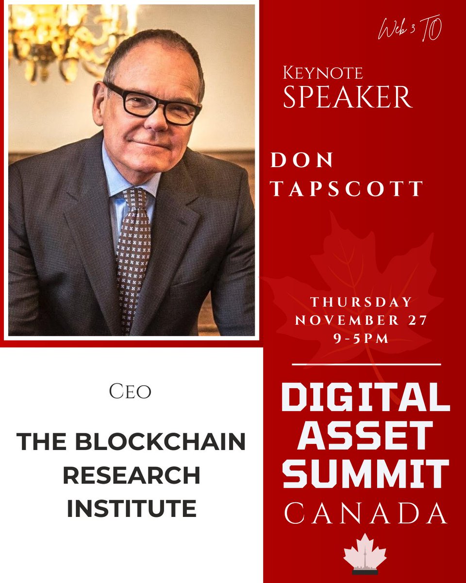 Web3To's tweet image. Keynote Speaker Announcement 🎤

Tomorrow in Downtown Toronto, Digital Asset Summit Canada welcomes Don Tapscott @dtapscott, legendary author of &quot;Blockchain Revolution&quot; and &quot;Wikinomics,&quot; to preview his new ideas on Identic AI from his new book &quot;You to the Power of Two: Redefining…