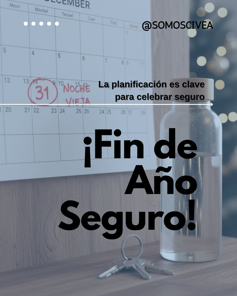 #CIVEA: ¡A planificar el 31! 📋 La mejor forma de celebrar es con seguridad.

Designa a tu conductor.

Fija límites de consumo.

¡Alterna licor con agua y comida! No improvises tu bienestar. Un brindis consciente es la mejor manera de recibir el 2026. #CIVEA  #FinDeAñoSeguro