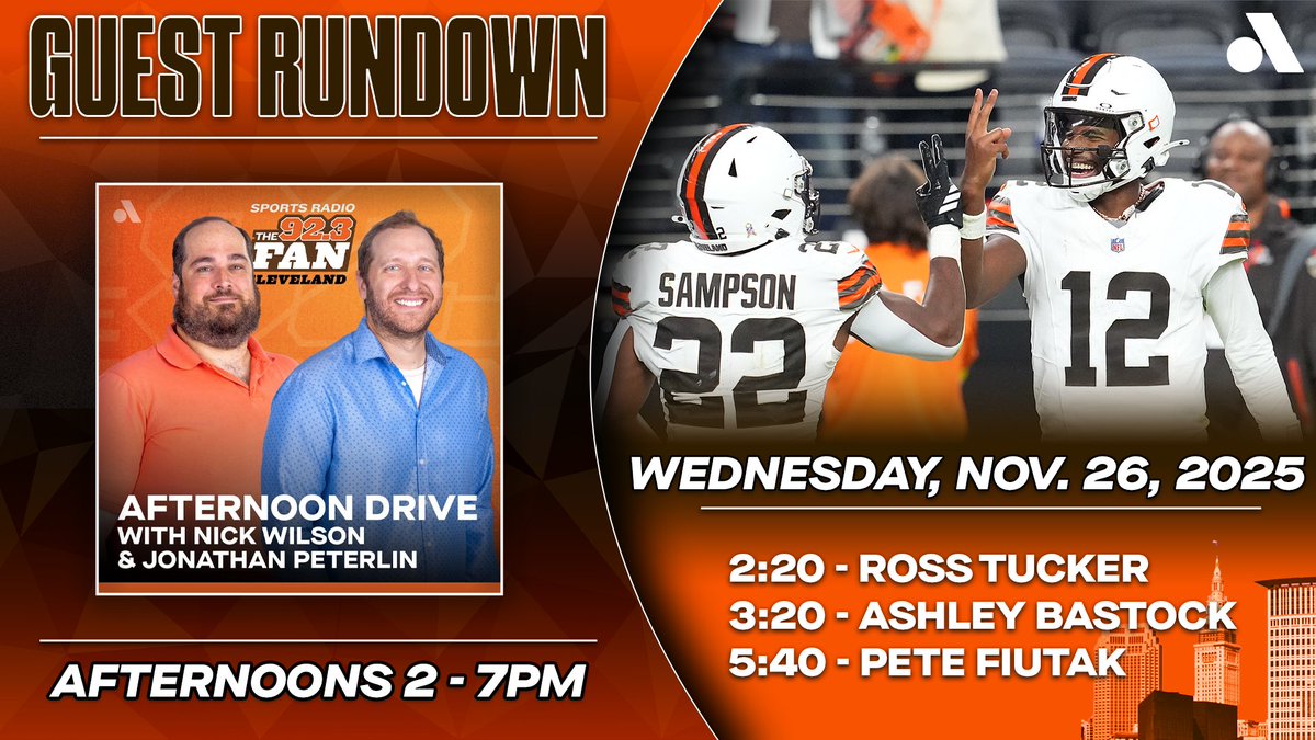 It's Wednesday on Afternoon Drive with <a href="/NickWilsonSays/">Nick Wilson</a> and <a href="/JPeterlin/">Jonathan Peterlin</a> on <a href="/923TheFan/">92.3 The Fan</a>!

🏈 Does Shedeur winning hurt Kevin Stefanski?
🏈 Would a win over the 49ers surprise you?

<a href="/RossTuckerNFL/">Ross Tucker</a> at 2:20
<a href="/AshleyBastock42/">Ashley Bastock</a> at 3:20
<a href="/PeteFiutak/">Pete Fiutak</a> at 5:40

🔊 Listen: audacy.com/stations/923th…