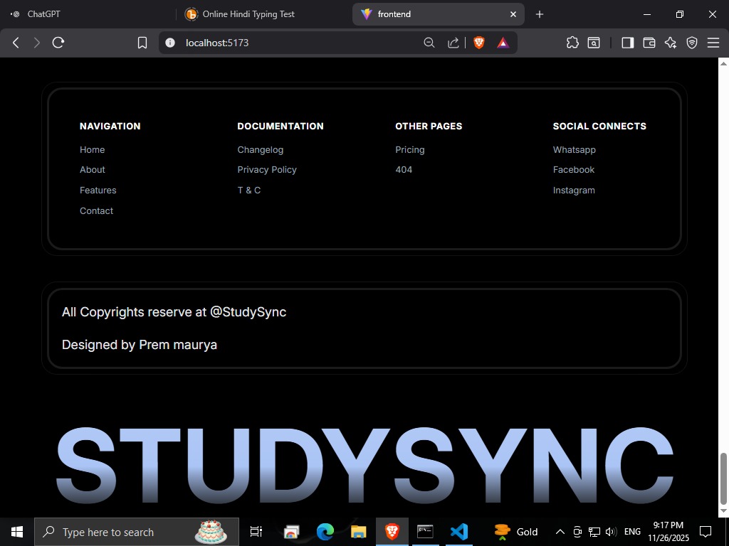 PremMaurya723's tweet image. Dropped some fresh UI for StudySync! Built out the footer and a sleek feature grid—real-time collab, AI support, automation, cloud security &amp;amp; more. Loving how it’s coming together! ⚡️✨ #BuildInPublic #WebDev #StudySync