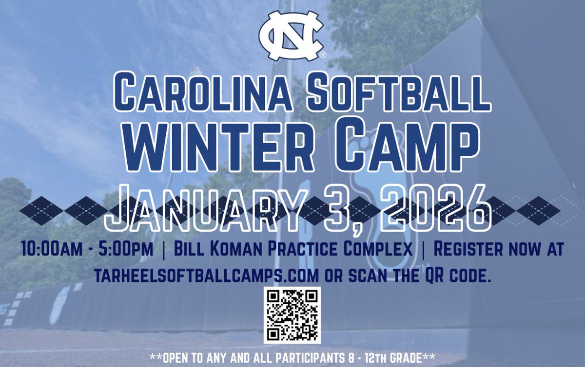 WINTER CAMP is NOW OPEN!!!
Head on over to the camp website at tarheelsoftballcamps.com to register now!! We look forward to seeing you! GO HEELS!!!
#uncsoftball #tarheels #goheels
