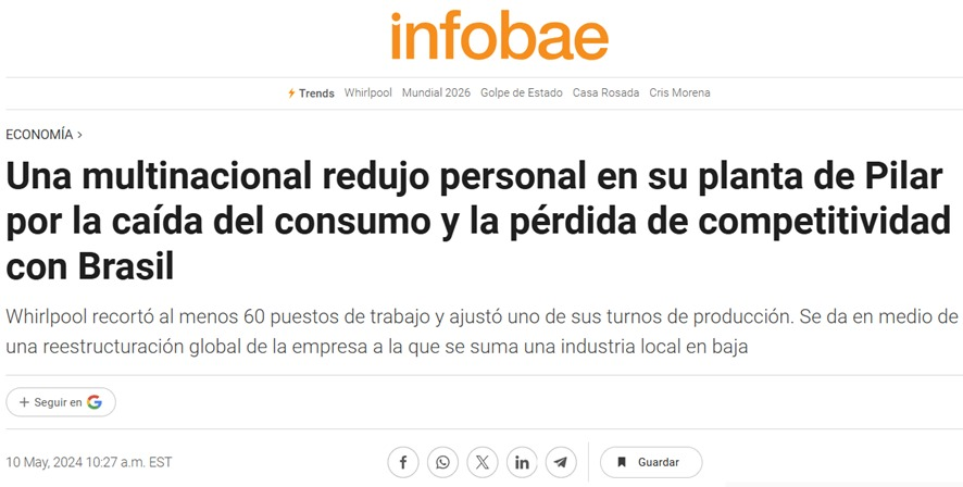 hernanletcher's tweet photo. 1er acto: Whirlpool fabricará lavarropas en la Argentina para la región (octubre 2022)

2do acto: Whirlpool recortó al menos 60 puestos de trabajo y ajustó uno de sus turnos de producción (mayo 2024)

3er acto: Whirlpool cierra su planta de Pilar y abandona la producción en la Argentina (noviembre 2025)

¿Cómo se llama la obra?
EL MODELO ANTI INDUSTRIAL DE MILEI