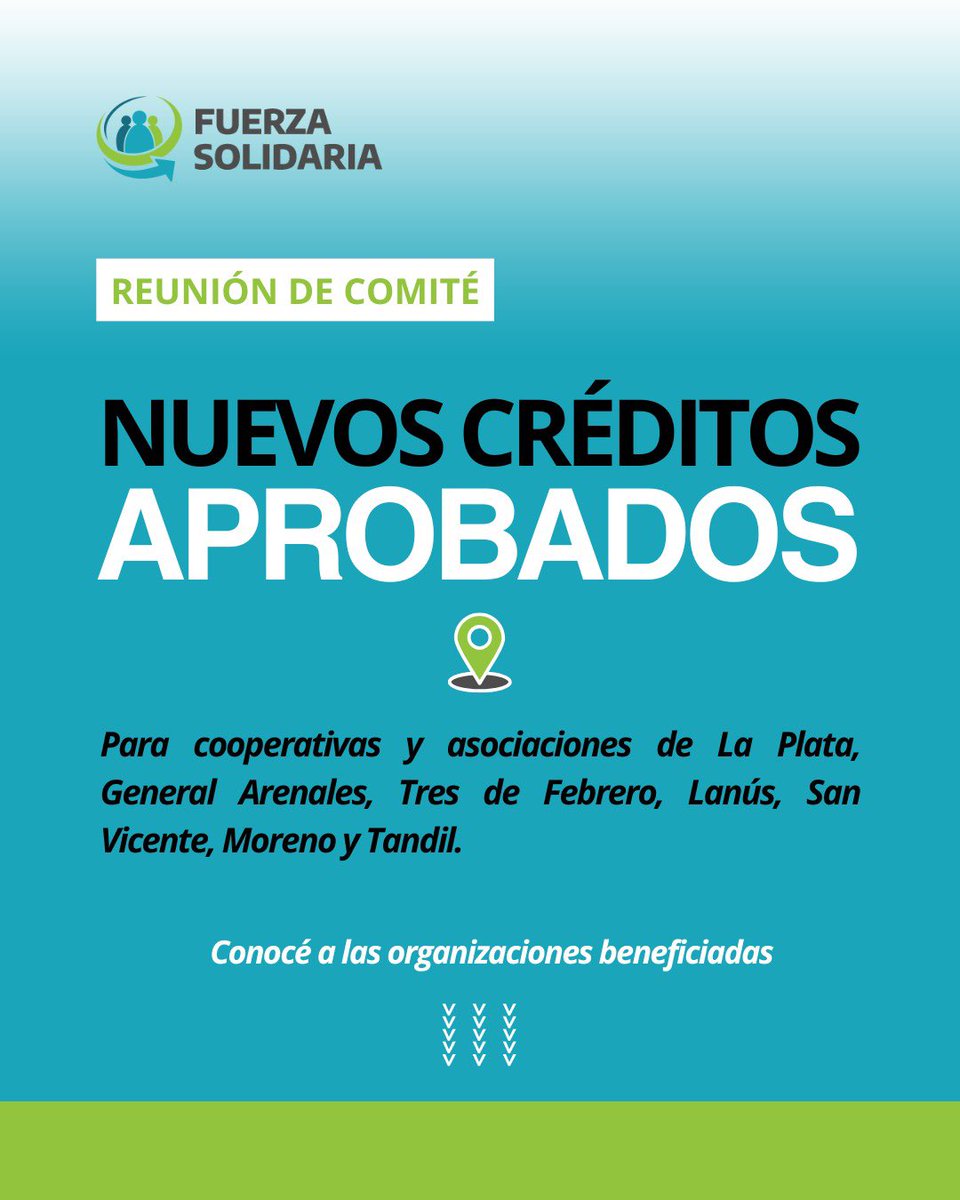 NUEVOS CRÉDITOS APROBADOS ✍🏼

El Comité de Administración de Fuerza Solidaria, presidido por Juan Cáccamo, aprobó nuevos créditos a las siguientes instituciones: