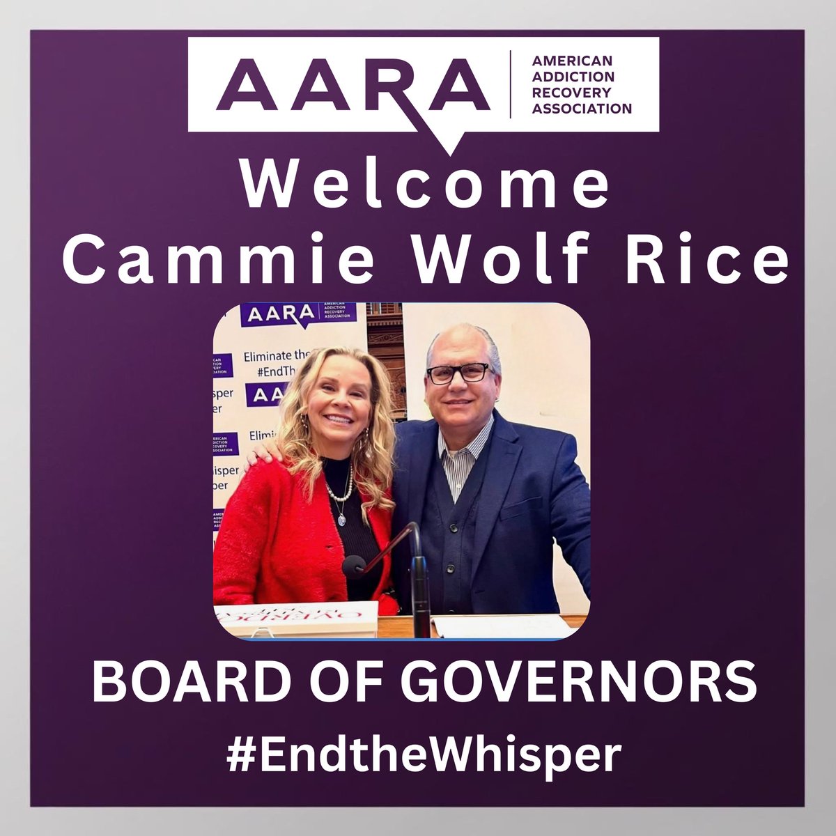 The American Addiction Recovery Association is honored to welcome Cammie Wolf Rice with the CWC Alliance to the AARA Board of Governors 

#EndTheWhisper #gapol #TheSouthRecovers #GARecovers <a href="/CWCAlliance/">CWC Alliance | Christopher Wolf Crusade</a>