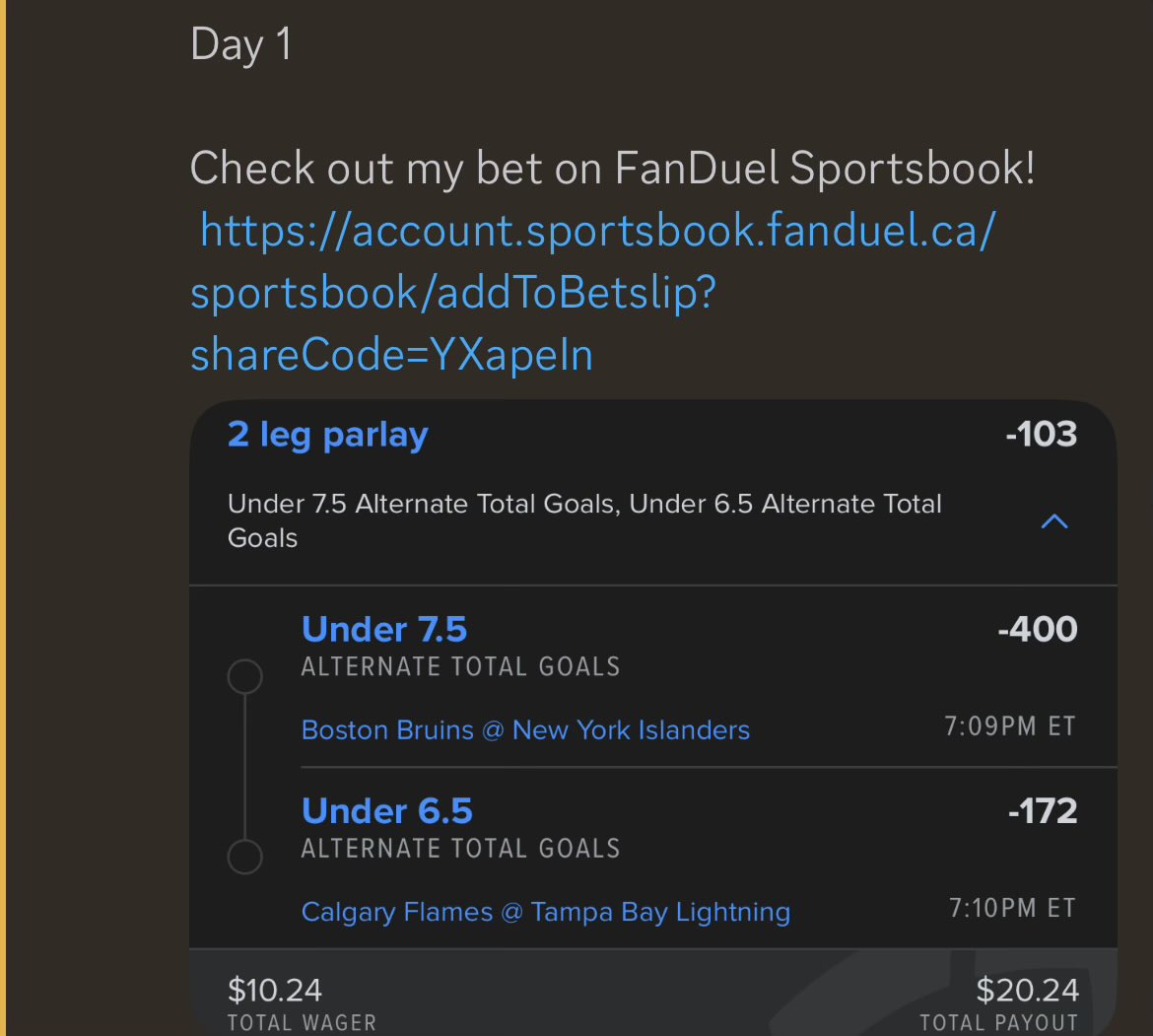 So <a href="/DanTomlinBets/">Dan Tomlin</a> got us to day 7. <a href="/shmu66bets/">Shmu66Bets</a> is giving this a go. Here is our day 1 play. Follow along with us on our Free Discord.