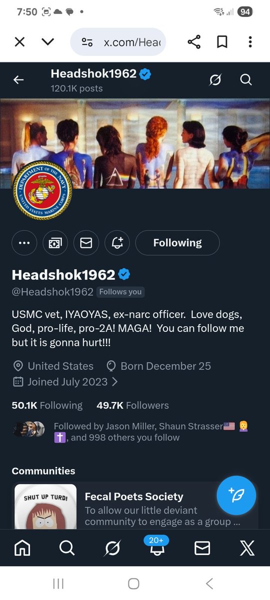 Hawkesbay69's tweet photo. Closing in on 50k Iets keep his handle alive and out there if anyone deserves it its this account, veteran, helps accounts grow, follows back and a great human being..if you already following please repost to help him achieve milestone
@Headshok1962 
F&amp;R
💪🫶💯🇺🇸🫡 https://t.co/z7buAvbYkq