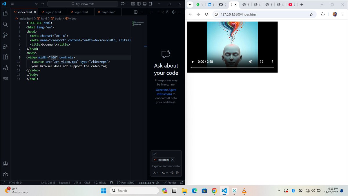AguzieExcellent's tweet image. Starting to share my frontend progress!
Today I practiced links, audio, videos, and resizing media. 💻
#HTML #FrontendDevelopment #LearningInPublic