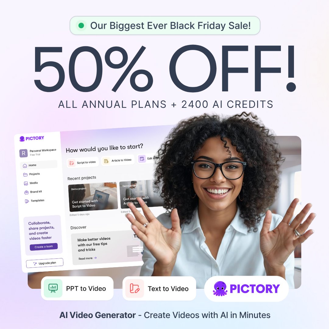 Pictory 50pc off banner