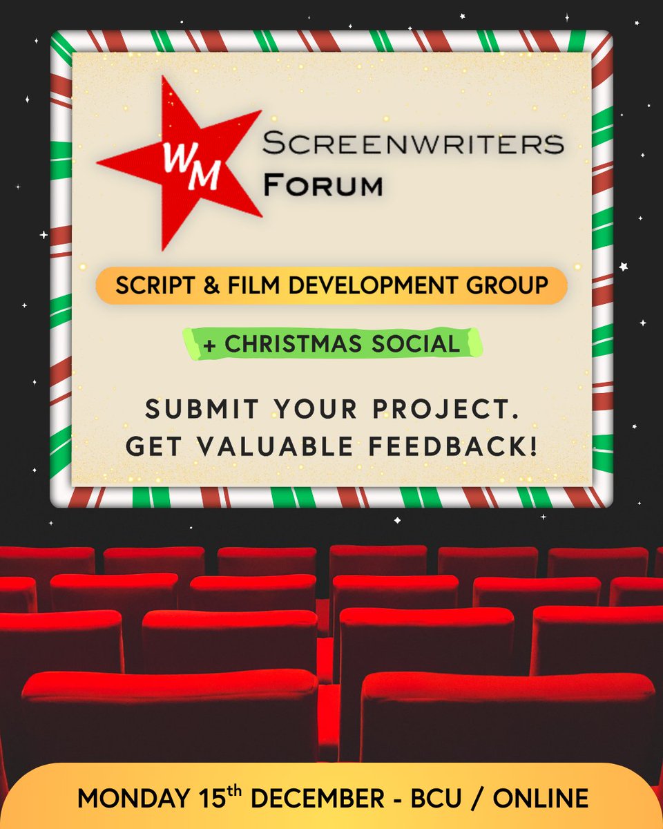 Join us for our monthly Script &amp; Film Development Group + Christmas Social!

Gain peer and expert feedback on YOUR latest script &amp; film projects!     

We accept scripts, treatments, pitches, edits and more!    

🎟 Tickets: buytickets.at/screenwritersf…