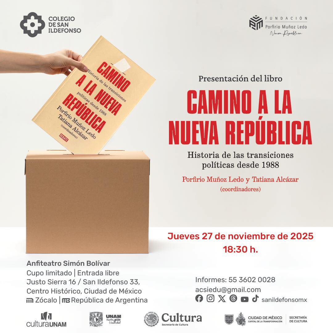 #PresentaciónDeLibro 📖 | El Colegio de San Ildefonso y la Fundación Porfirio Muñoz Ledo presentan el ejemplar "Camino a la nueva República. Historia de las transiciones políticas desde 1988".

¿De qué va este libro?

Es una mirada profunda a los grandes momentos que