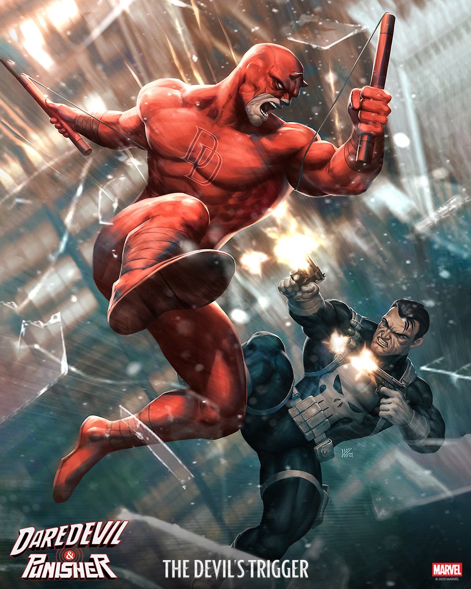 MarvelComicsHQ's tweet image. Frank Castle’s battles have erupted onto the streets of Hell’s Kitchen, threatening to tear it apart. But not if the Man Without Fear has something to say about it. 

Daredevil/Punisher: The Devil’s Trigger #1 is on sale now.