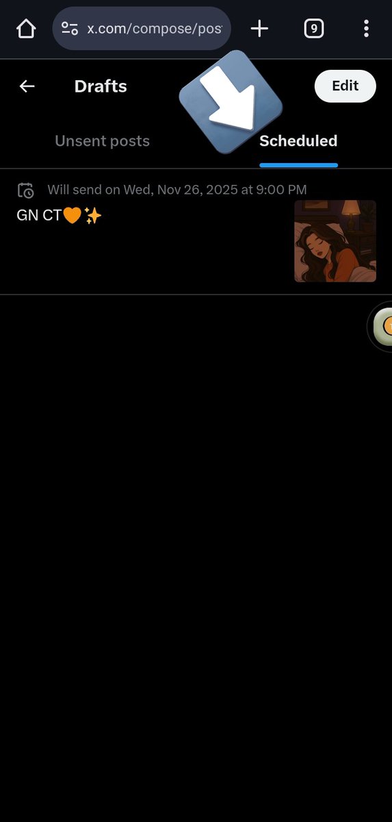 oxolammweb3's tweet image. To edit or check your scheduled posts:
Go to profile, click the plus button,click drafts,click scheduled posts.
Click on the post and edit.
CONSISTENCY MADE EASY 
YOU&apos;RE WELCOME 🧡✨