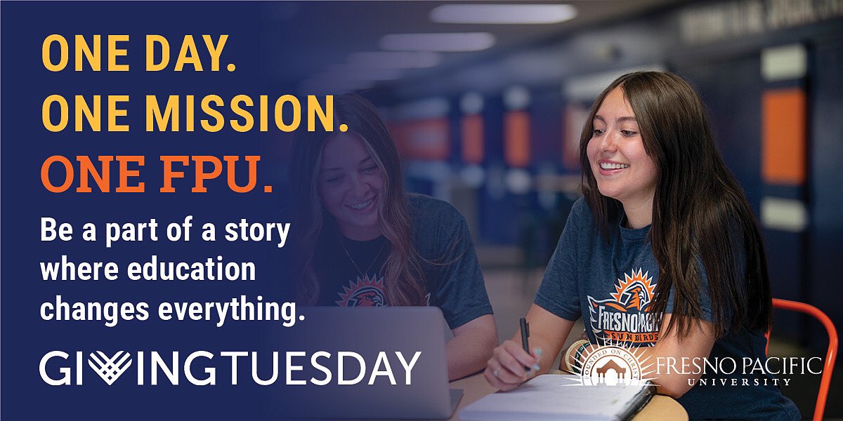 Students are our mission. Support Fresno Pacific University's student learning through Student Publication on #GivingTuesday on December 2nd.

fundraise.givesmart.com/.../team/Stude…