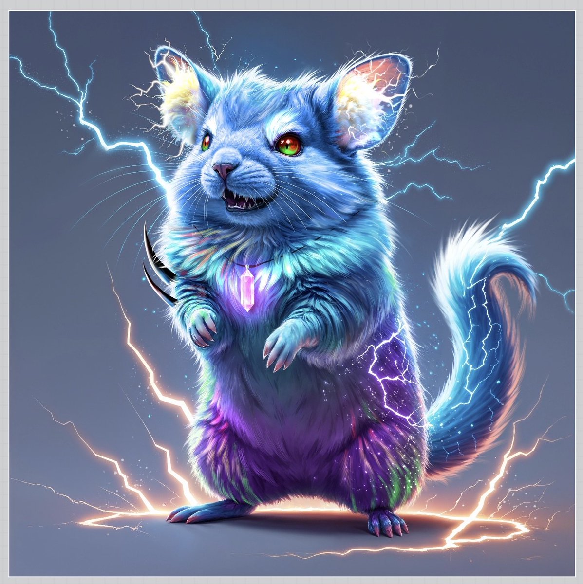 EternalChin's tweet image. This chinchilla has absorbed enough energy from his crystal that he has become lightning! Don&apos;t need with me unless you want to get the zap. Ort by @LyriaCeleste 

Had to redo the post. 
#chinchilla #vtuber #lightning