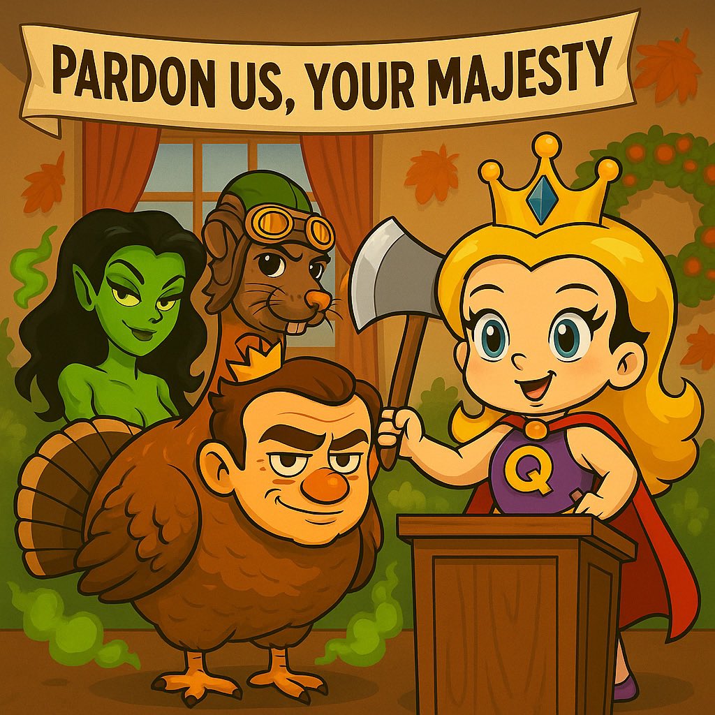 SolQueef's tweet image. 🦃📷 ROYAL PARDON MEME CONTEST 📷📷 Give us your funniest meme plea for pardon — who should the Queen spare and why?  To Enter:  📷 RT this post 
FOLLOW @SolQueef @Cropduster001 @MissMethania

📷 Subscribe: YouTube.com/@solqueef 📷 
Post your meme with #RoyalPardonPlea 
Prizes…