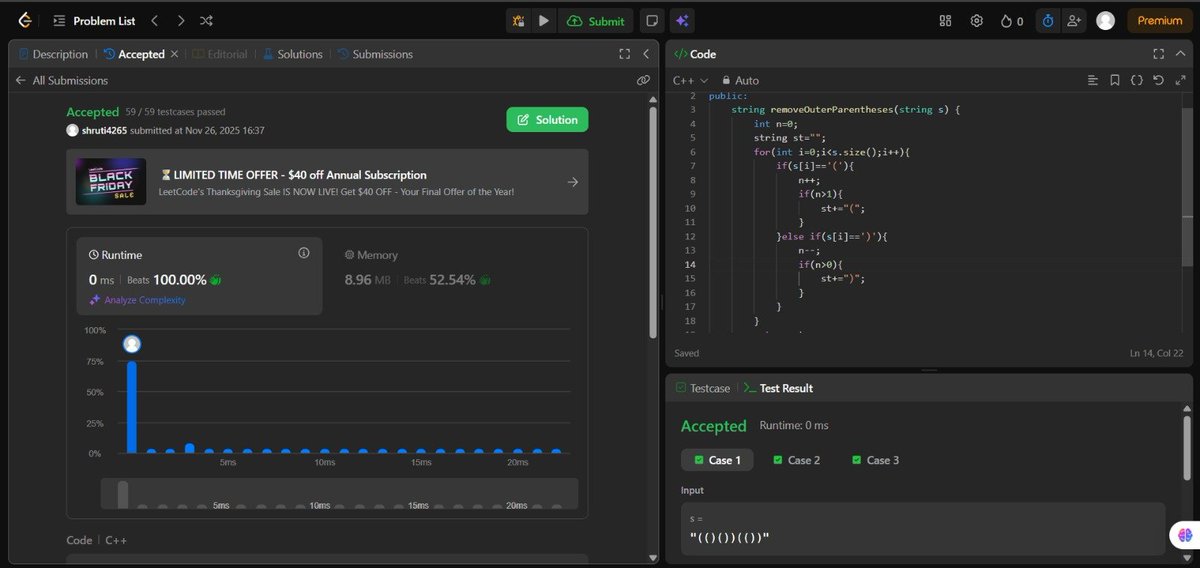 ShrutiS45736639's tweet image. Day 53/100 #100DaysOfCode

A huge session on Strings today! 

Solved 4 classic problems: • Isomorphic Strings • Rotate String (Love the s+s trick!) • Valid Anagram • Remove Outer Parentheses

Feeling much more confident with string manipulation patterns.

#DSA #LearnInPublic