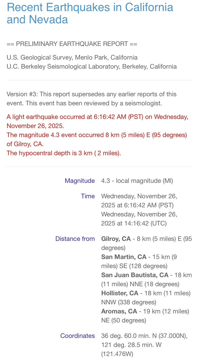 54stormywill54's tweet image. Did anyone feel that?! A very light quake was felt here in San Jose, CA. Talk about a wake up call early this a.m. A 4.0+ magnitude quake hit near Gilroy. (11-26-2025) #BayArea #earthquake #quake #CaliforniaEarthquake #goodMorning