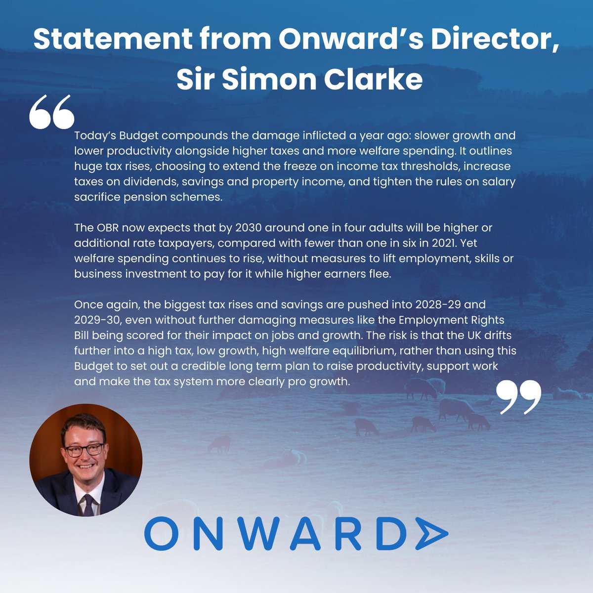SirSimonClarke's tweet image. Onward responds to the Budget.