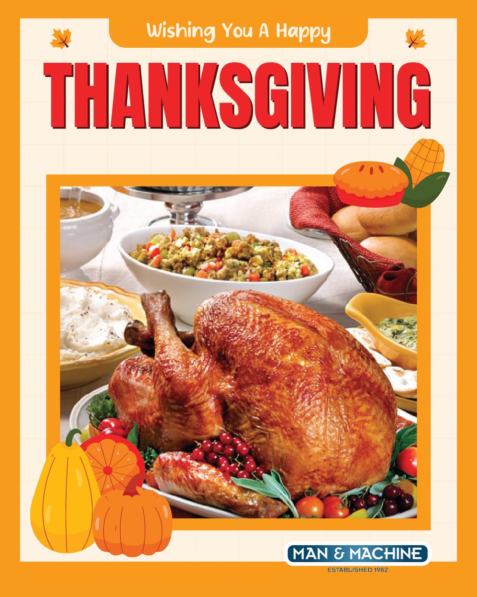 ManAndMachineCo's tweet image. Happy Thanksgiving! 🦃 Today, we take a moment to appreciate the people, opportunities, and moments that bring joy. Wishing you a wonderful day filled with gratitude and good company! #Thanksgiving #manandmachine