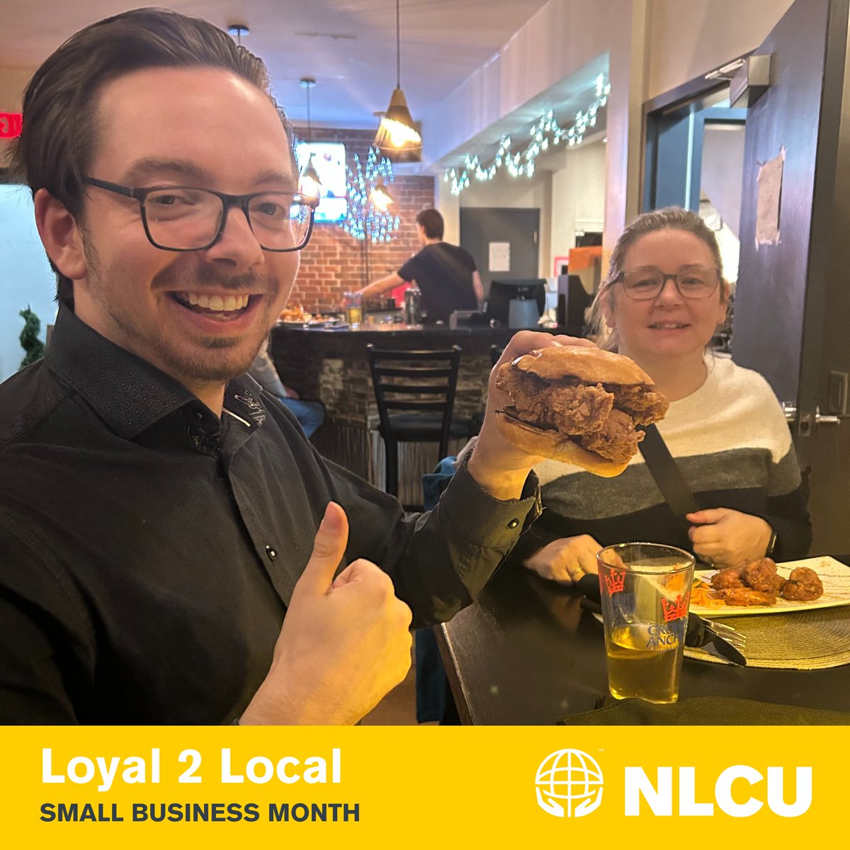 NLCU's tweet image. As part of our #Loyal2Local initiative, Member Solutions Advisor, Dan, stopped into Magnum and Steins and enjoyed a chicken burger. Magnum and Stein&apos;s is a long-standing local favourite in downtown St. John&apos;s known for it&apos;s duck confit nachos and fresh seasonal local food.