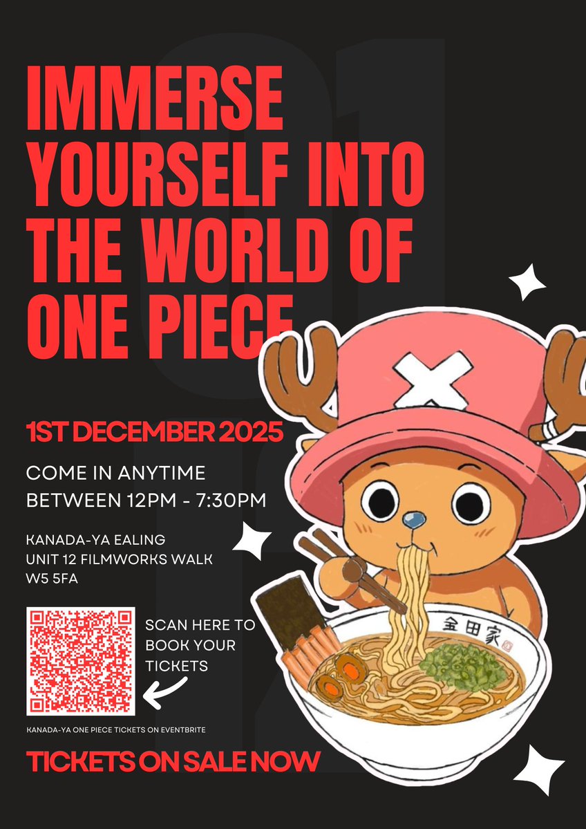Straw Hat Pirates, get ready for an epic event!

Japanese Gallery is proud to collaborate with Kanada-ya Ealing for an exclusive One Piece experience on December 1st! The event will feature an exciting One Piece themed exhibition, prize draws and, of course, delicious dishes. 🏴‍☠️