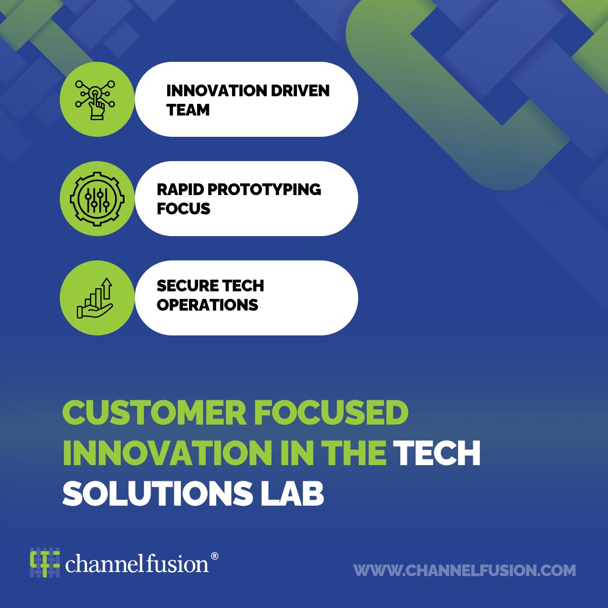 Channel_Fusion's tweet image. Tech Solutions Lab powers innovation at Channel Fusion.
R&amp;amp;D, rapid prototyping, and native iOS + Android apps built around the voice of the customer.

Explore: tinyurl.com/5m8szbhp

#TechInnovation #ChannelFusion