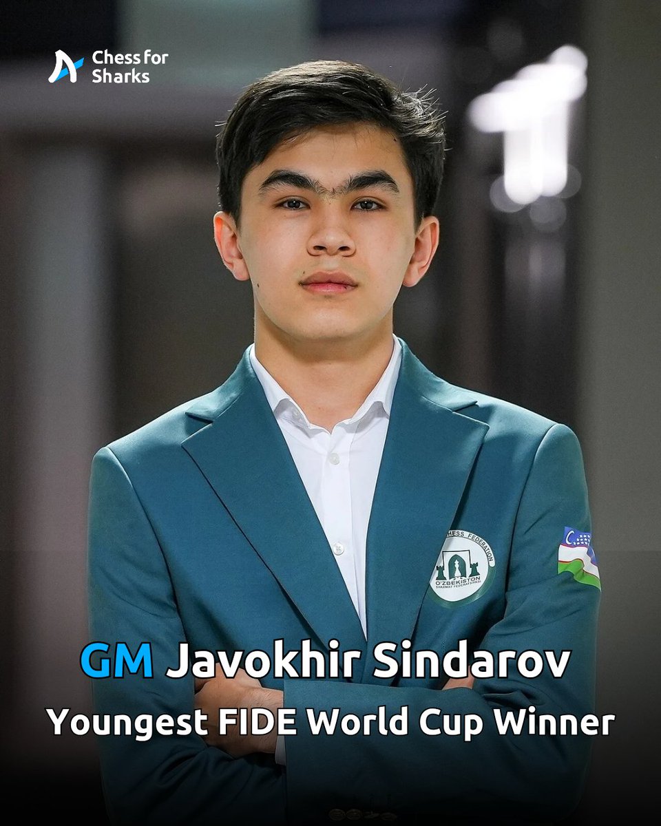 ChessForSharks's tweet image. Congratulations to GM Javokhir Sindarov for becoming the World Youngest FIDE World Cup Winner in Chess history 🏆