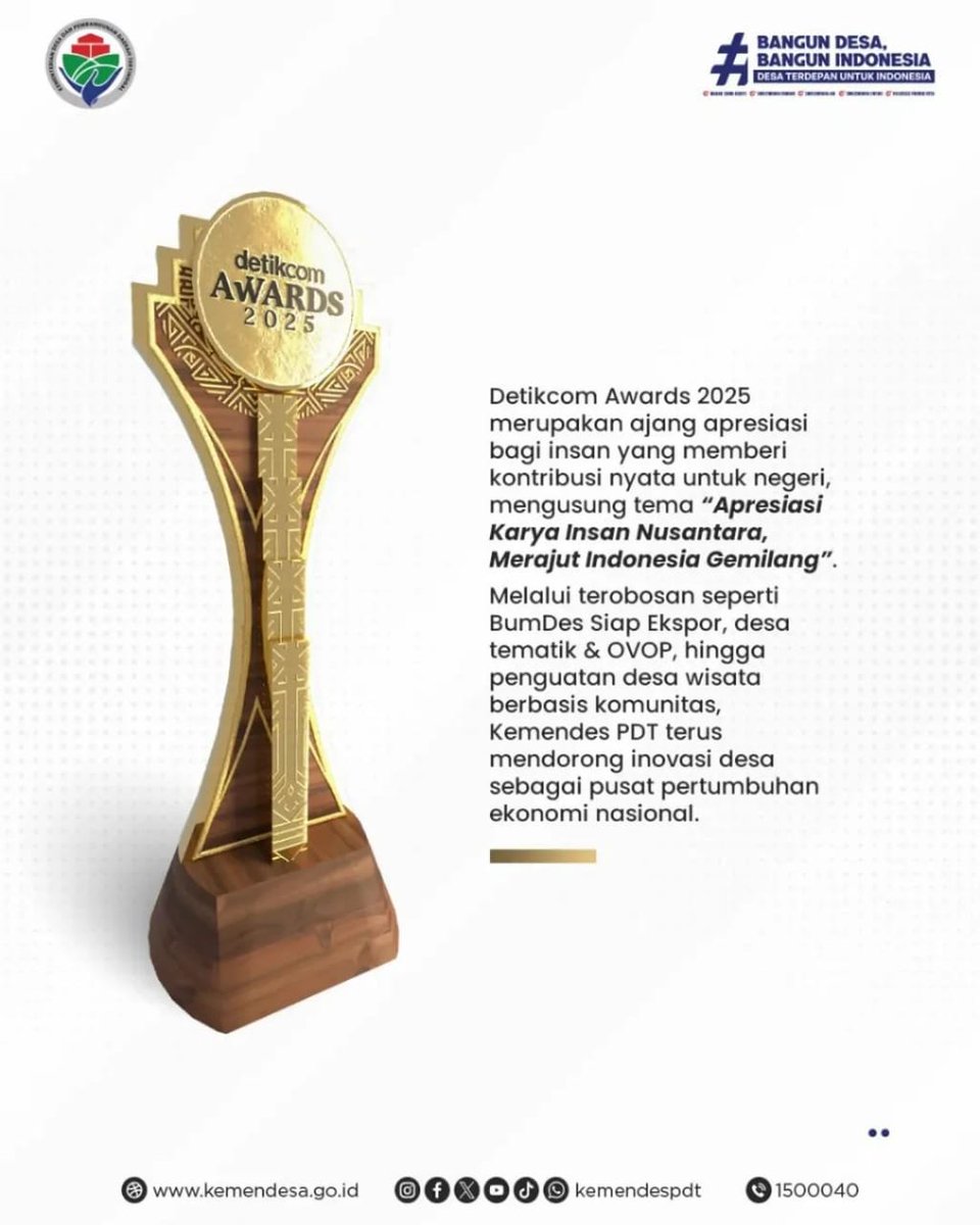 KadesNow's tweet photo. Menteri Desa PDT Yandri Susanto meraih penghargaan tokoh pengembangan potensi desa berbasis inovasi dalam detikcom awards 2025

#YandriSusantoInovator
#PenghargaanDetikcomAwards
#PotensiDesaBerbasisInovasi
#PenghargaanYandriSusanto
@prabowo
@YandriSusanto
@ArizaPatria https://t.co/daVL1nGKlb
