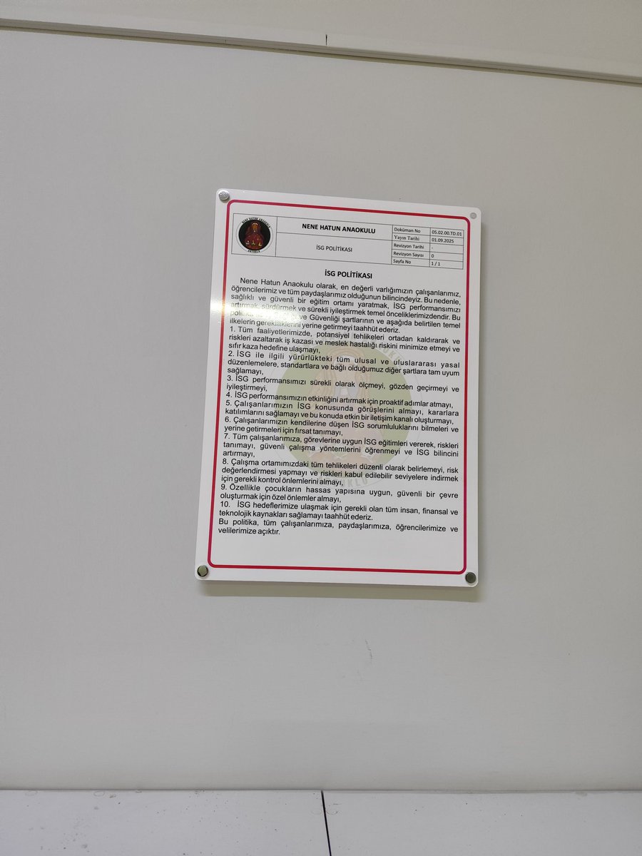 TS EN ISO 45001 İSGYS sürecimiz hızla ilerliyor. Velilerimiz ve çalışanlarımızın İSG ile ilgili görüşlerini iletebilmeleri ve Ramak Kala bildiriminde bulunmaları için gerekli kanalları oluşturduk.
<a href="/ozkan_meb/">Özkan AVCI</a> <a href="/ali_eyyupkoca/">Ali Eyyupkoca</a> <a href="/SuleymnAKIN/">Süleyman AKIN🇹🇷</a> <a href="/mehmeteminduya1/">Mehmet Emin DUYAN</a> <a href="/nazimozbakir/">nazimozbakir</a> <a href="/makdag47/">Makdag</a>