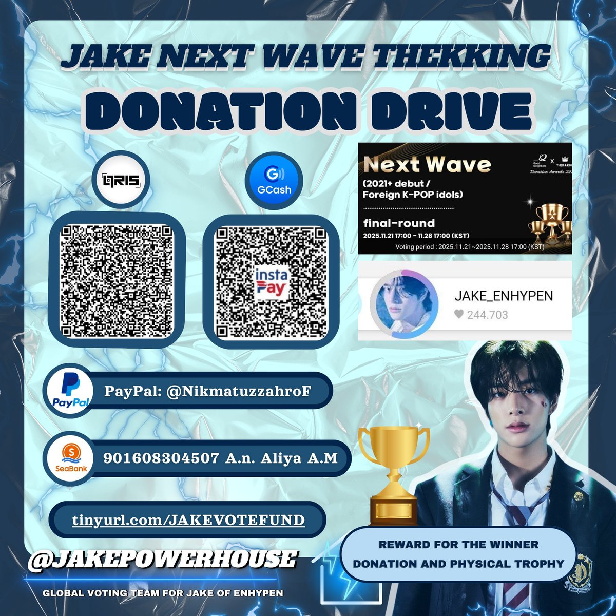 [ ⛓️ ] DONATION CHAIN

🌷10K IDR FOR THEKKING JAKE

Donasi minimal 10K IDR, isi form donasi dibawah ini, qrt postingan ini dan tag 3 orang mutualan kalian🙌🏻

🔗tinyurl.com/jakevotefund

#ALLFORJAKE #JAKE #제이크 #엔하이픈_제이크 #ENHYPEN_JAKE