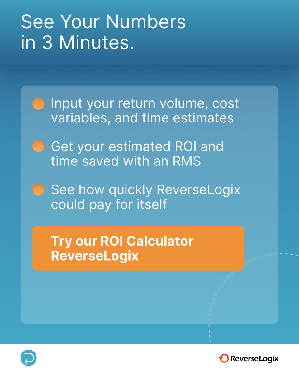 reverselogix's tweet image. Returns are costly but most teams can’t quantify how costly. Our 3-min ROI calculator reveals true cost per return, lost resale value, and the payoff of automating your RMS. 

Try it: hubs.li/Q03VY1TS0

 #ROI #returnsmanagement