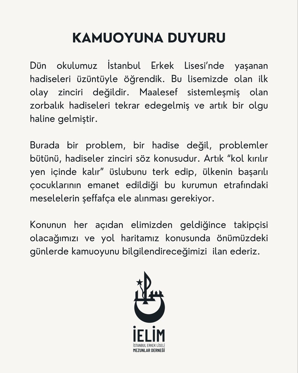 ielimdernegi's tweet photo. Kamuoyuna Duyurumuzdur!

@tcmeb @istanbulilmem @ist_erkeklisesi https://t.co/tBGq6BgBZ5