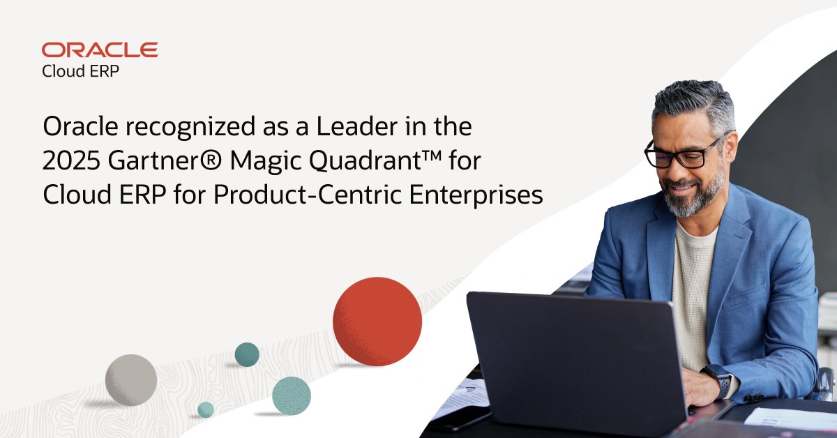 drewbrownlee's tweet image. Oracle is redefining finance operations for product-centric organizations. Their embedded AI agents help eliminate manual processes, unlock real-time insights, and supercharge efficiency. See why they&apos;re recognized as a Leader. social.ora.cl/60127UmDn