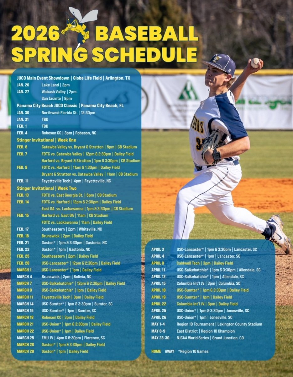 FDTCbaseball's tweet image. 𝙉𝙚𝙬 𝙮𝙚𝙖𝙧. 𝙎𝙖𝙢𝙚 𝙢𝙞𝙨𝙨𝙞𝙤𝙣. 𝙏𝙝𝙚 🐝 2️⃣0️⃣2️⃣6️⃣ 𝙨𝙘𝙝𝙚𝙙𝙪𝙡𝙚 𝙞𝙨 𝙃𝙀𝙍𝙀...

stingerathletics.com/sports/bsb/202…