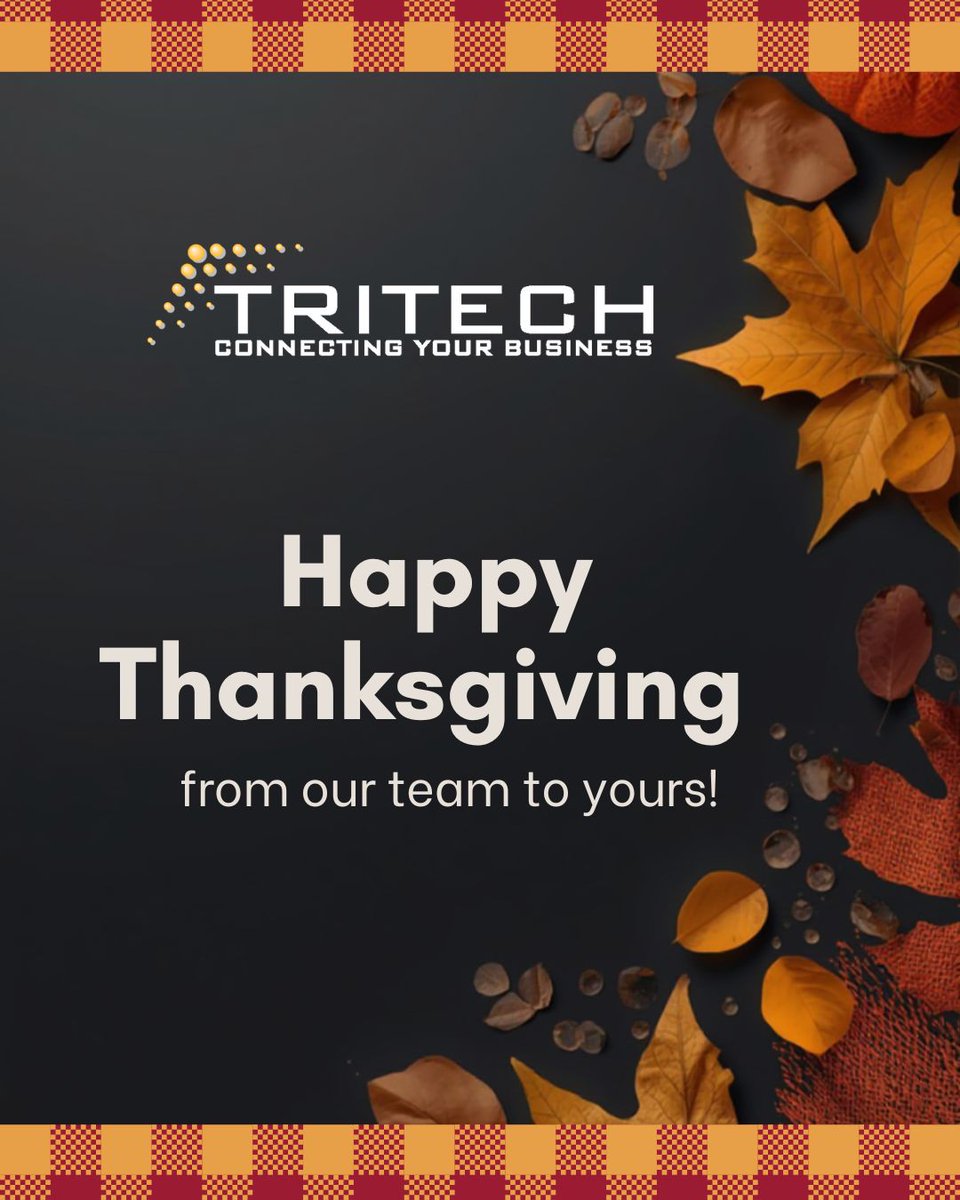 TRITECHComm's tweet image. Happy Thanksgiving! At TRITECH Communications, we&apos;re thankful for the collaborations, creativity, and trust that make our work possible. Enjoy a holiday full of good food, good company, and plenty to be grateful for. #thanksgiving #tritech #tritechcommunications #thankful