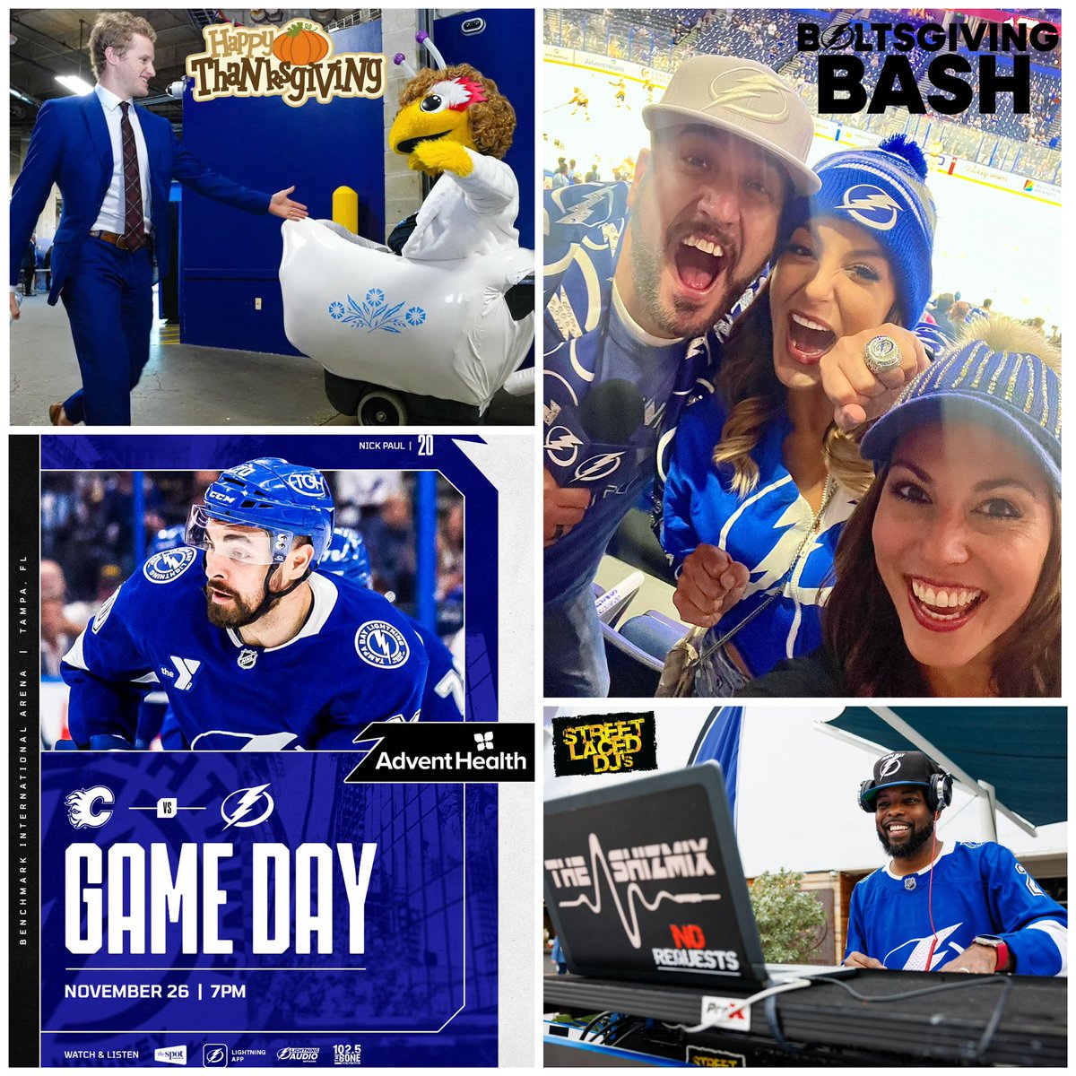 Rise &amp; Grind, #BoltsNation⚡️
It’s #GameDay &amp; #Thanksgiving Eve!
Our @tblightning have been firing on all cylinders, having now won 4 straight, 12 out of the last 15 games and sit atop of the Eastern Conference!
A far cry from how things started this season, but we’re cooking now!