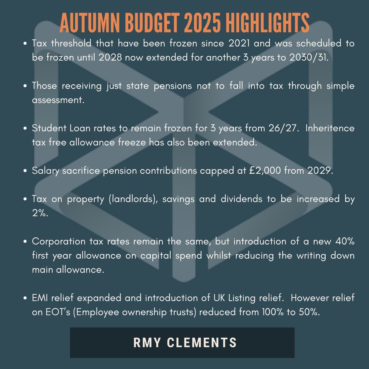 rmyclements's tweet photo. Chancellor Rachel Reeves has delivered her 2025 Autumn Budget. Some of the key announcements are detailed below. https://t.co/HLIxtAw11R
