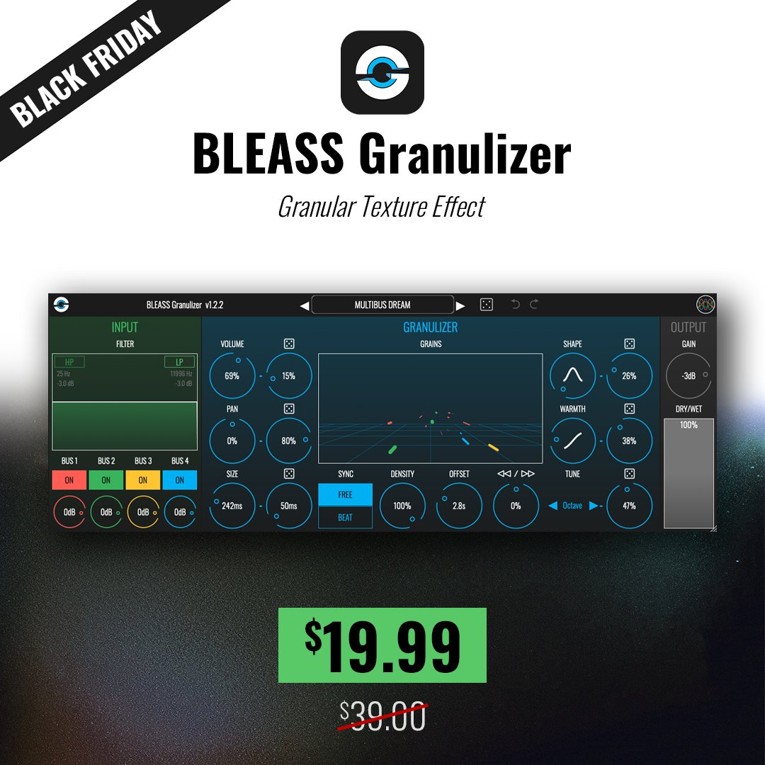 BLEASSapps's tweet image. 🔥 BLEASS Black Friday  – The best deals of the YEAR are LIVE!  
Up to -55% on all our creative effects &amp;amp; synths!  
Don’t miss it → bleass.com/shop

#BLEASS #BlackFriday #PluginDeals #MusicProduction