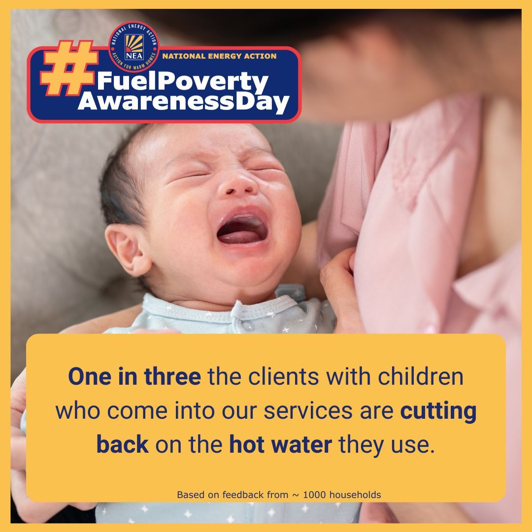 High energy bills have resulted in nearly a third of our clients having to cut back on their hot water usage. We believe that parents shouldn't have to worry about whether they can bathe their children. Support our #FuelPovertyAwarenessDay today.