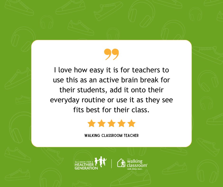 walkingclassrm's tweet image. The Walking Classroom makes it easy to add a little movement to the school day! See what other teachers have to say about the #PhysicalActivity &amp;amp; health literacy benefits of walking, listening, &amp;amp; learning w/ The Walking Classroom: thewalkingclassroom.org/teachers-talk-… #EdTech #WalkListenLearn