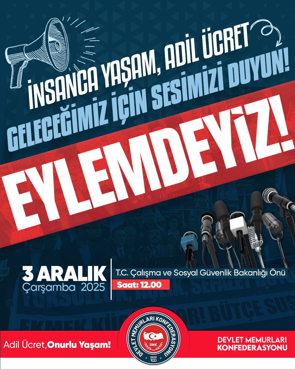 3 Aralık Çarşamba günü saat 12:00’de, Çalışma ve Sosyal Güvenlik Bakanlığı önünde haklarımız için ses veriyoruz.

Görevimizin ağırlığı, sorumluluğumuzun büyüklüğü ortada. Buna rağmen yıllardır görmezden gelinen emek, artık karşılığını talep ediyor. Adil ücret, güvenceli çalışma