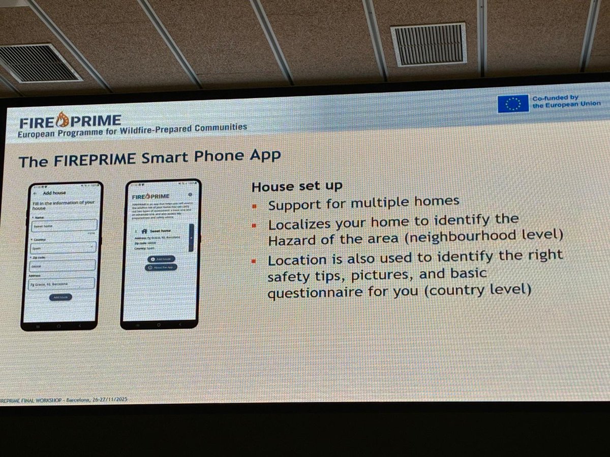 FIREPRIME_EU's tweet photo. The #FIREPRIME app to assess the vulnerability of homes in the WUI is a key tool to help householders adapt their homes to wildfire risk. It will be available on Google Play and the Apple store for free soon 🙌 https://t.co/Xd284qOjPw