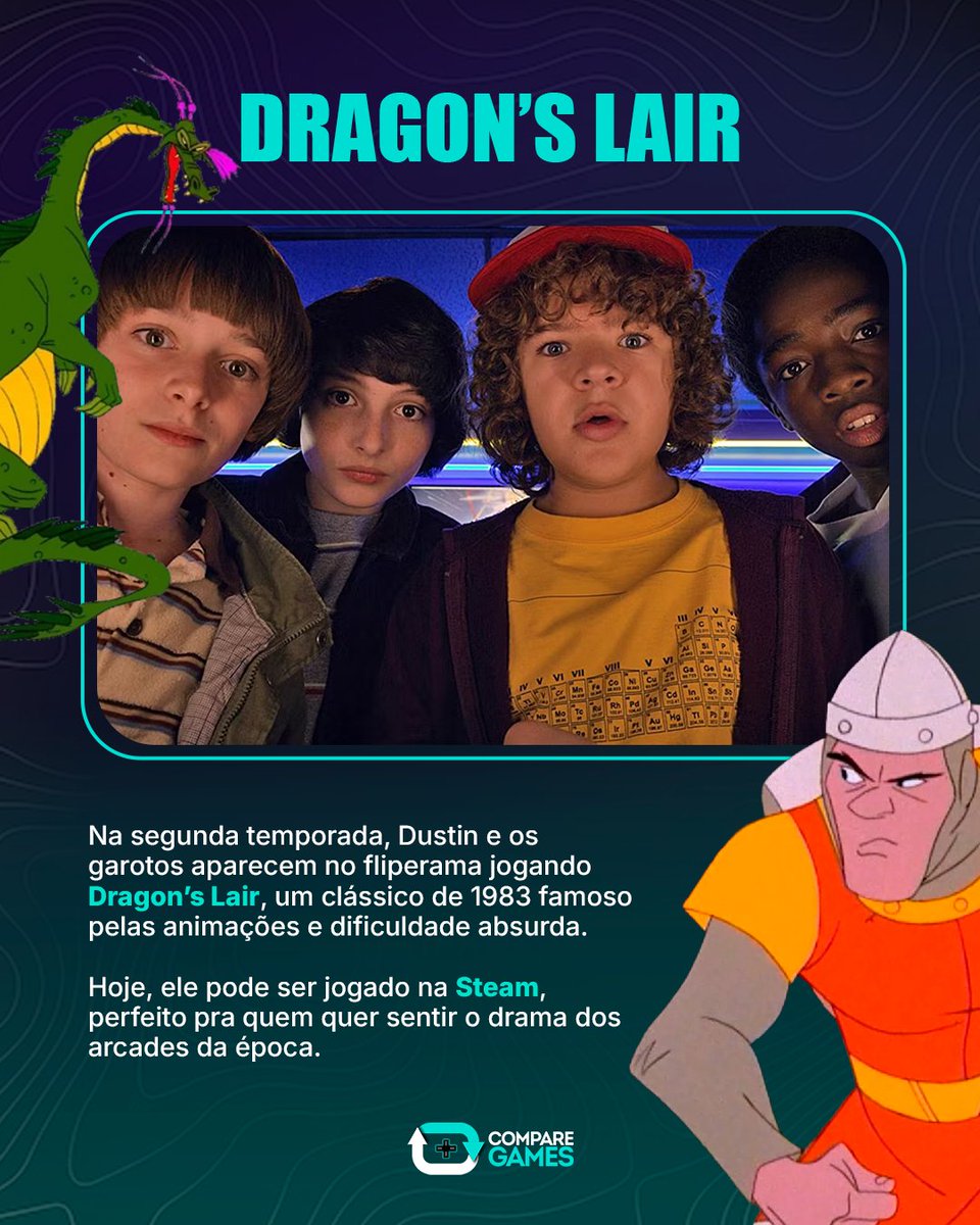 comparegames's tweet photo. Jogos tem tudo a ver com Stranger Things, e essa ligação vai muito além de Dungeon’s and Dragons! Prontos para a última temporada? 👀 

#StrangerThings #Games https://t.co/VGM0FzQh3N