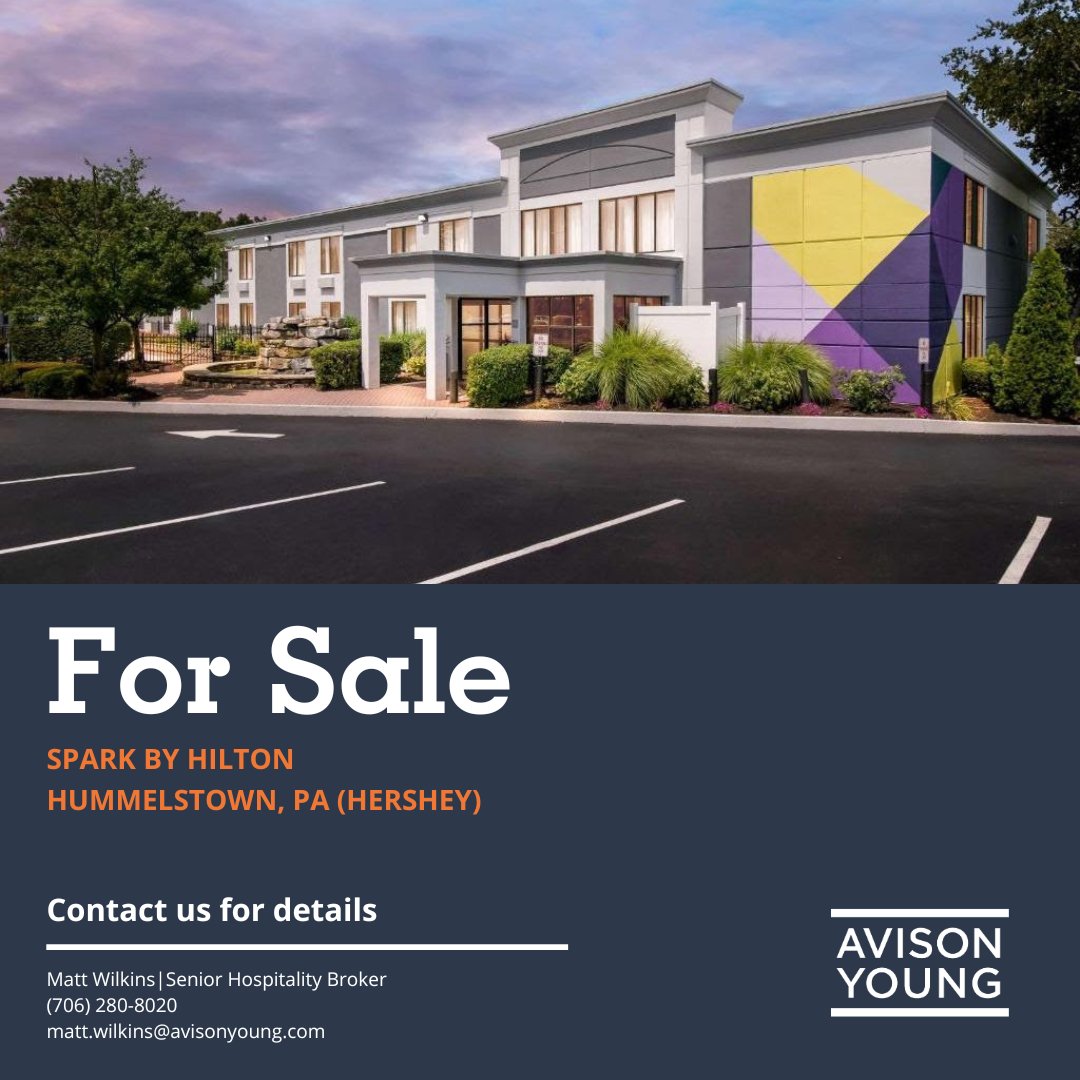 AYHospitality's tweet image. New Hospitality Opportunity: Spark by Hilton – Hummelstown is a recently converted, 120-key premium-economy hotel serving the Hershey entertainment district. View Listing Here: bit.ly/HiltonHersheyS…