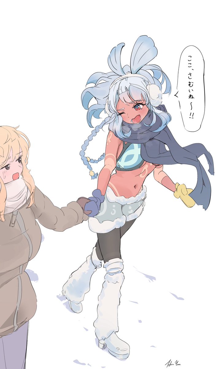 HooriYuu's tweet image. あたたかい服装で雪山に臨むムアラニちゃん