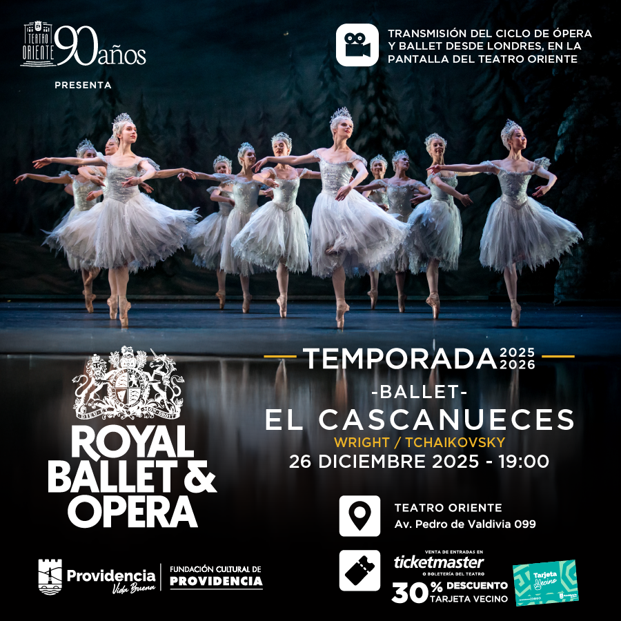 #TRANSMISIÓN En diciembre se transmitirán los ballets "La fille mal gardée", "La Cenicienta" y "El Cascanueces" en la pantalla gigante del <a href="/teatrooriente/">Teatro Oriente</a> desde el <a href="/rbo_org/">Royal Ballet and Opera</a> Venta de entradas ticketmaster.cl o boletería #TeatroOriente 30% descto Tarjeta Vecino <a href="/Muni_provi/">Muniprovi</a>