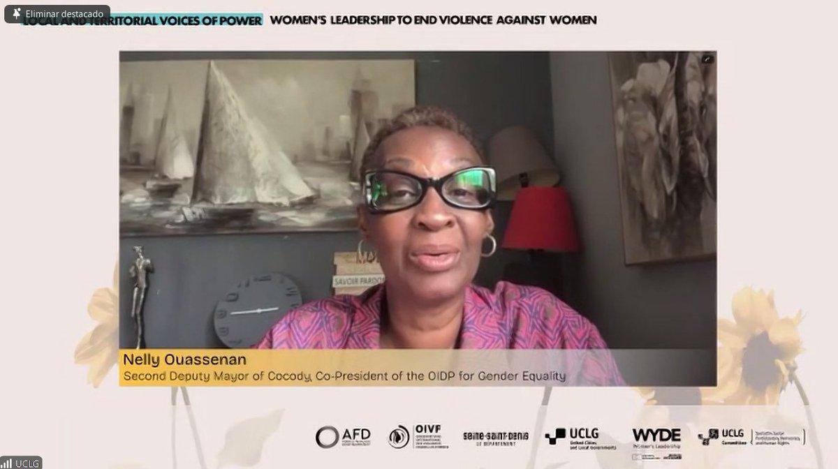 uclg_org's tweet image. 🧡#WYDEWomensLeadership #25N #ACTtoEndViolence

Nelly Ouassenan, 2e Adjointe et Coprés. de l&apos;@oidp_org pour l&apos;Égalité des genres:

&quot;À Cocody, en plus de la prise en charge des victimes, l&apos;action municipale repose sur 3 leviers clefs:
- Prévention;
- Sensibilisation;
- Formation.&quot;