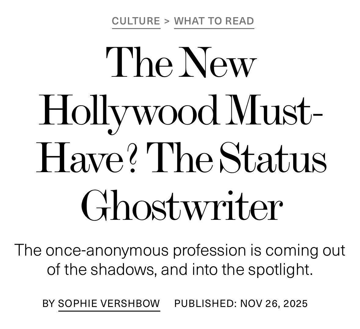 svershbow's tweet image. For @ELLEmagazine&apos;s Hollywood issue I wrote about why celebrity ghostwriters are coming out of the shadows as the value of literary prestige changes the equation for high-profile authors. elle.com/culture/books/…