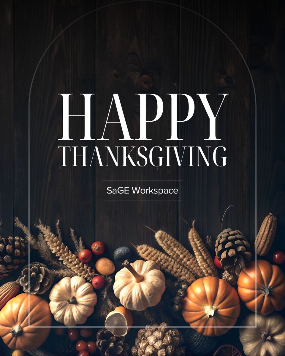 Grateful for our incredible community of entrepreneurs, creators, and small businesses. Wishing you all a warm, joyful, and restful Thanksgiving! 🦃
-From the SaGE Workspace Team

📸: Canva

SaGE Workspace will be closed from November 27-30. However, we are open for bookings.